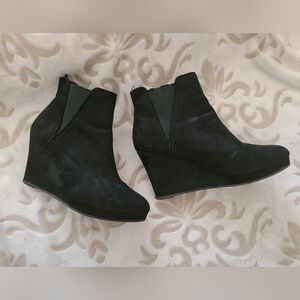 Black Suede Black Wedge Ankle Boots 8.5